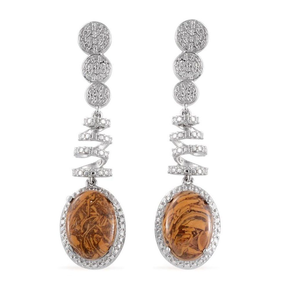 Indian Script Stone Stainless Steel Dangle Earring